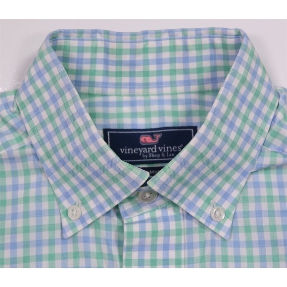 Vineyard Vines Green/Blue/White Check Murray Button-Down Dress Shirt XS - Picture 6 of 8